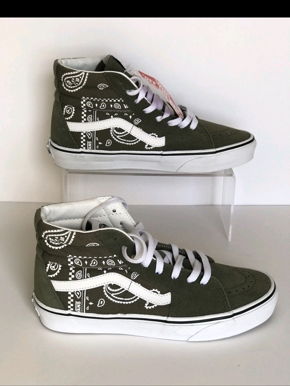 Vans Peace Paisley Sk8-Hi Olive Green Suede & Canvas Old Skool Men's size 7.5 - Picture 2 of 15